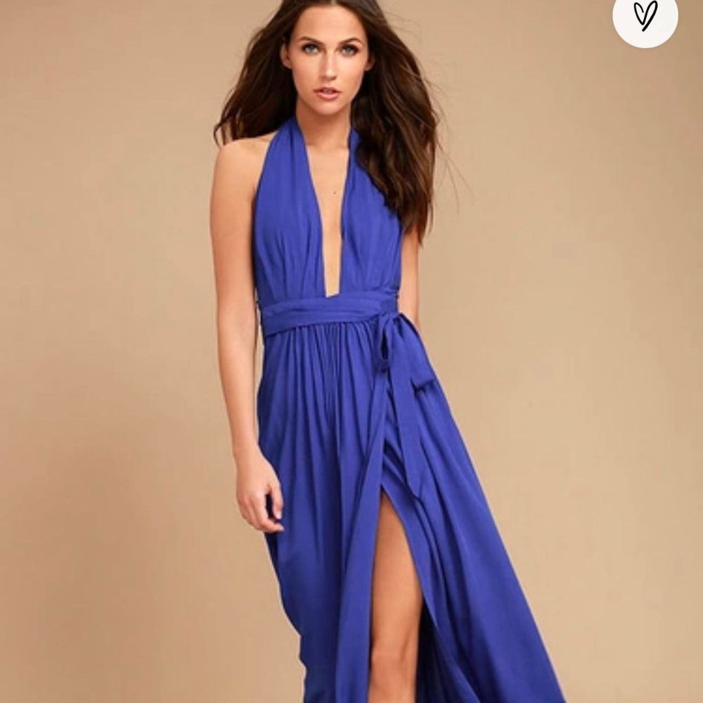 LULU'S Magical Movement Royal Blue Wrap Maxi Dress